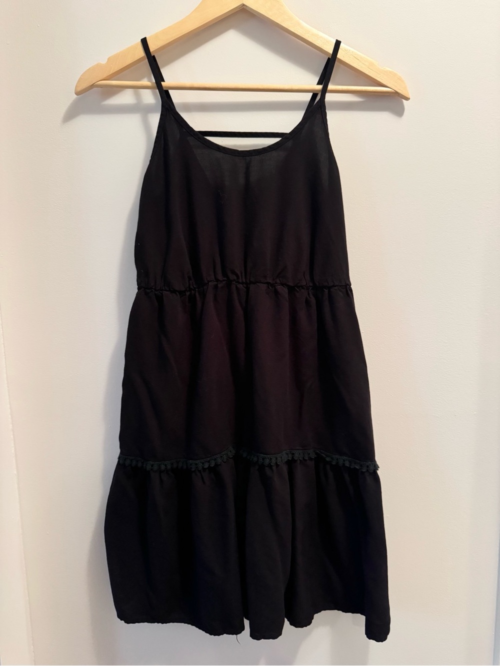 Mossimo Black Tiered Mini Dress Spaghetti Strap Boho Sundress Y2K Flowy Size XS